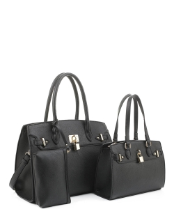3In1 Plain Key Lock Design Tote Bag with Bag Set US-30067 BLACK